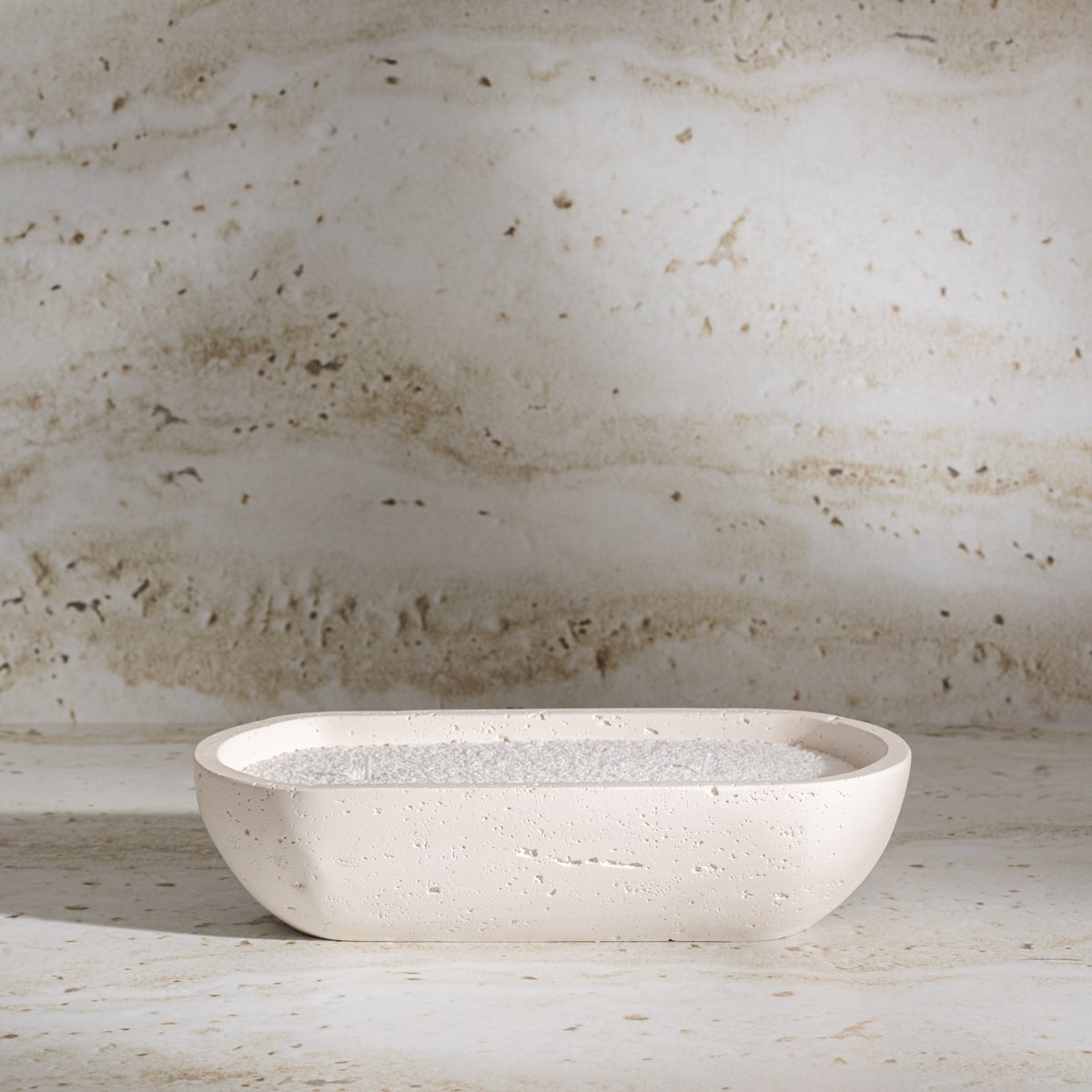 White Oval Earthy Vessel with Wax Pearls