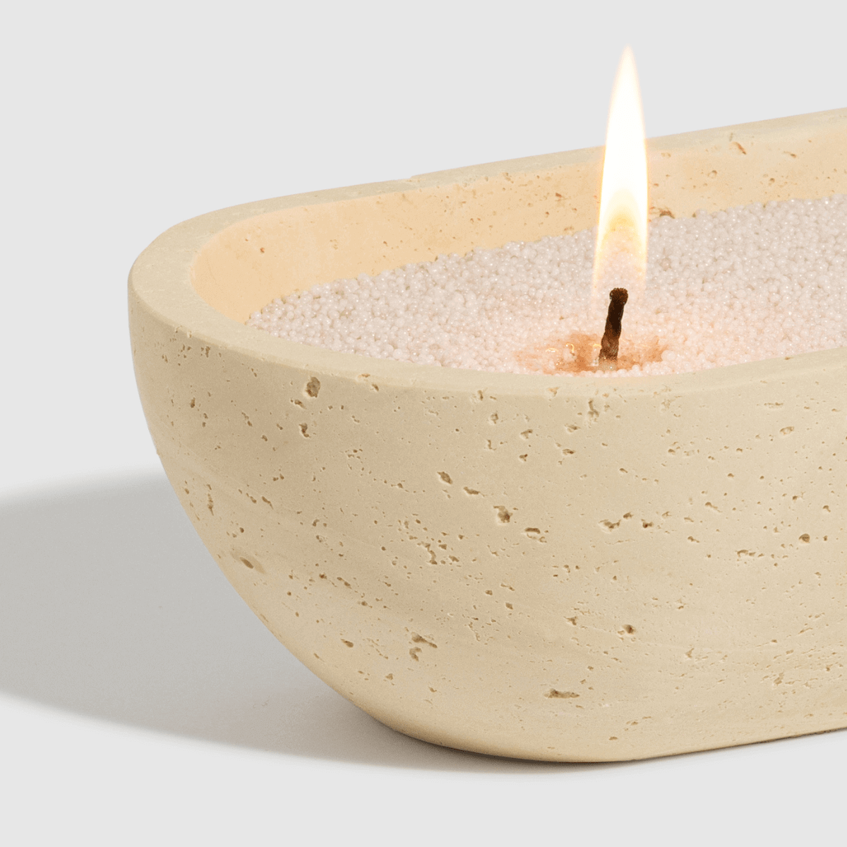 Stone Oval Earthy Vessel with Wax Pearls