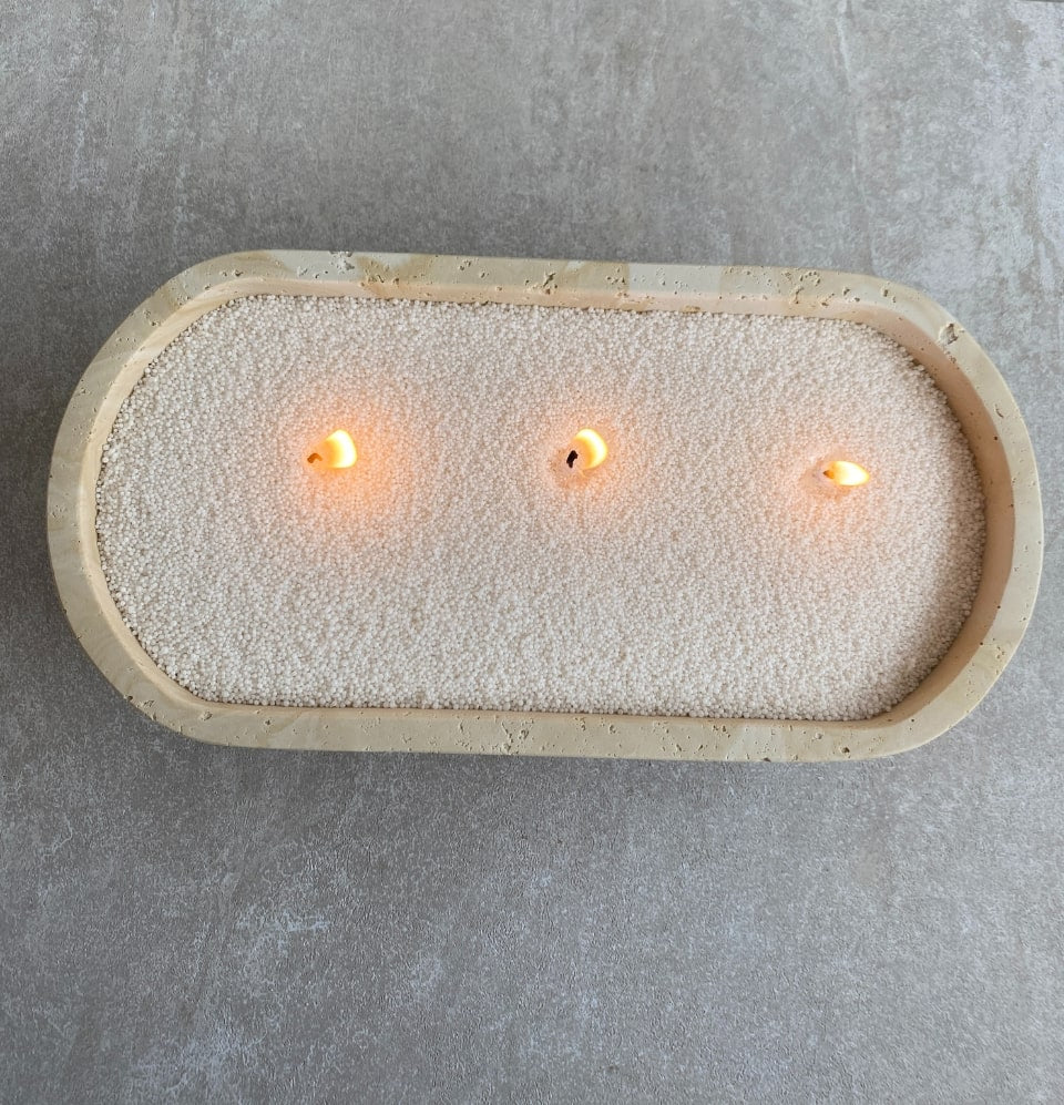 Stone Oval Earthy Vessel with Wax Pearls