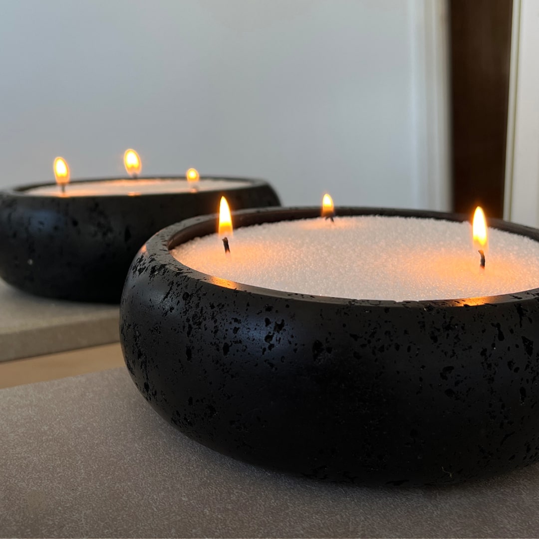 Black Earthy Vessel with Wax Pearls