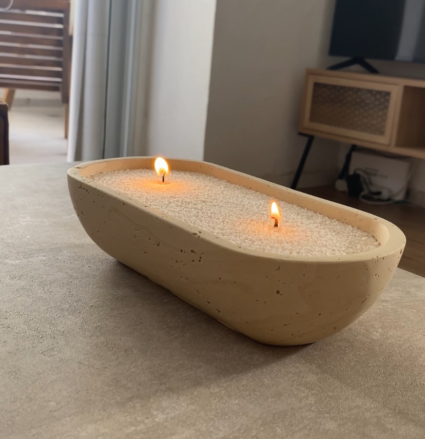 Stone Oval Earthy Vessel with Wax Pearls