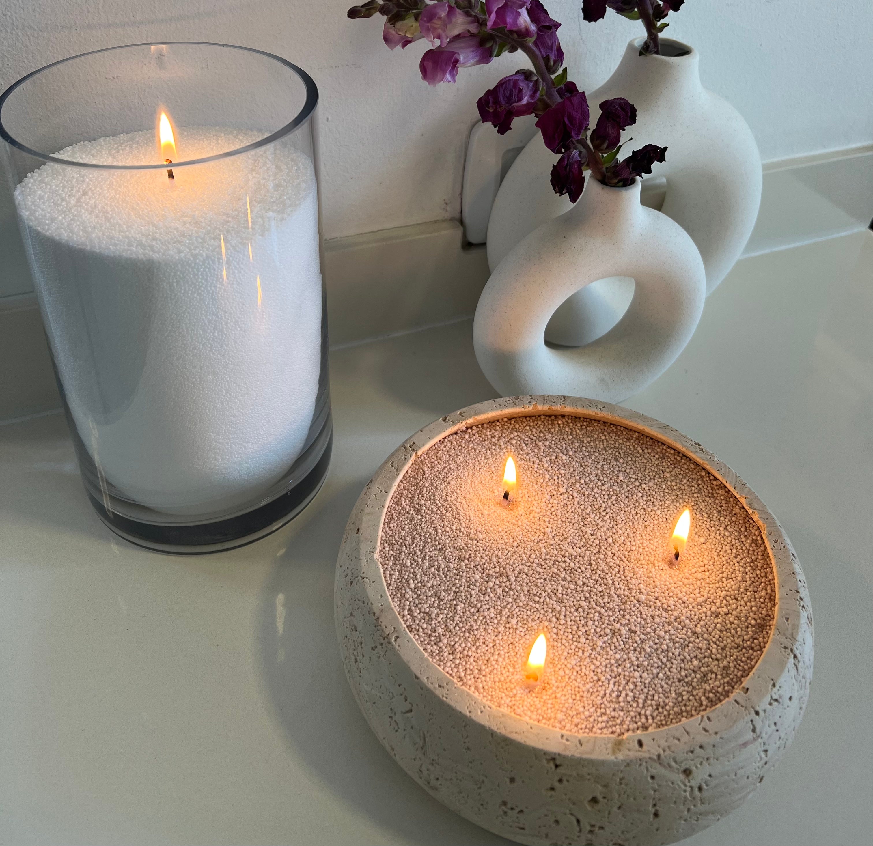 Stone Earthy Vessel with Wax Pearls