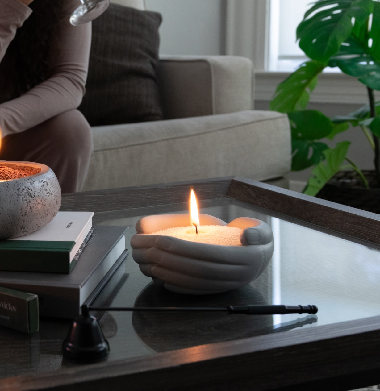 Romantic Gray Hands Vessel with Wax Pearls
