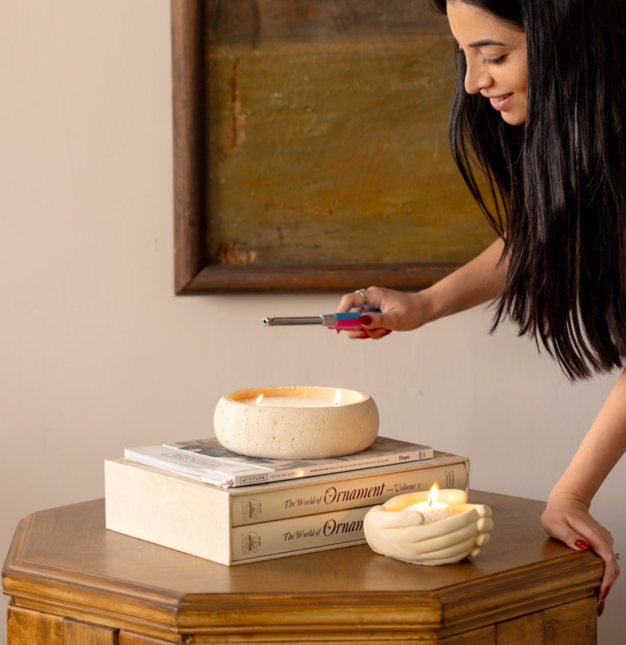 Stone Earthy Vessel with Wax Pearls