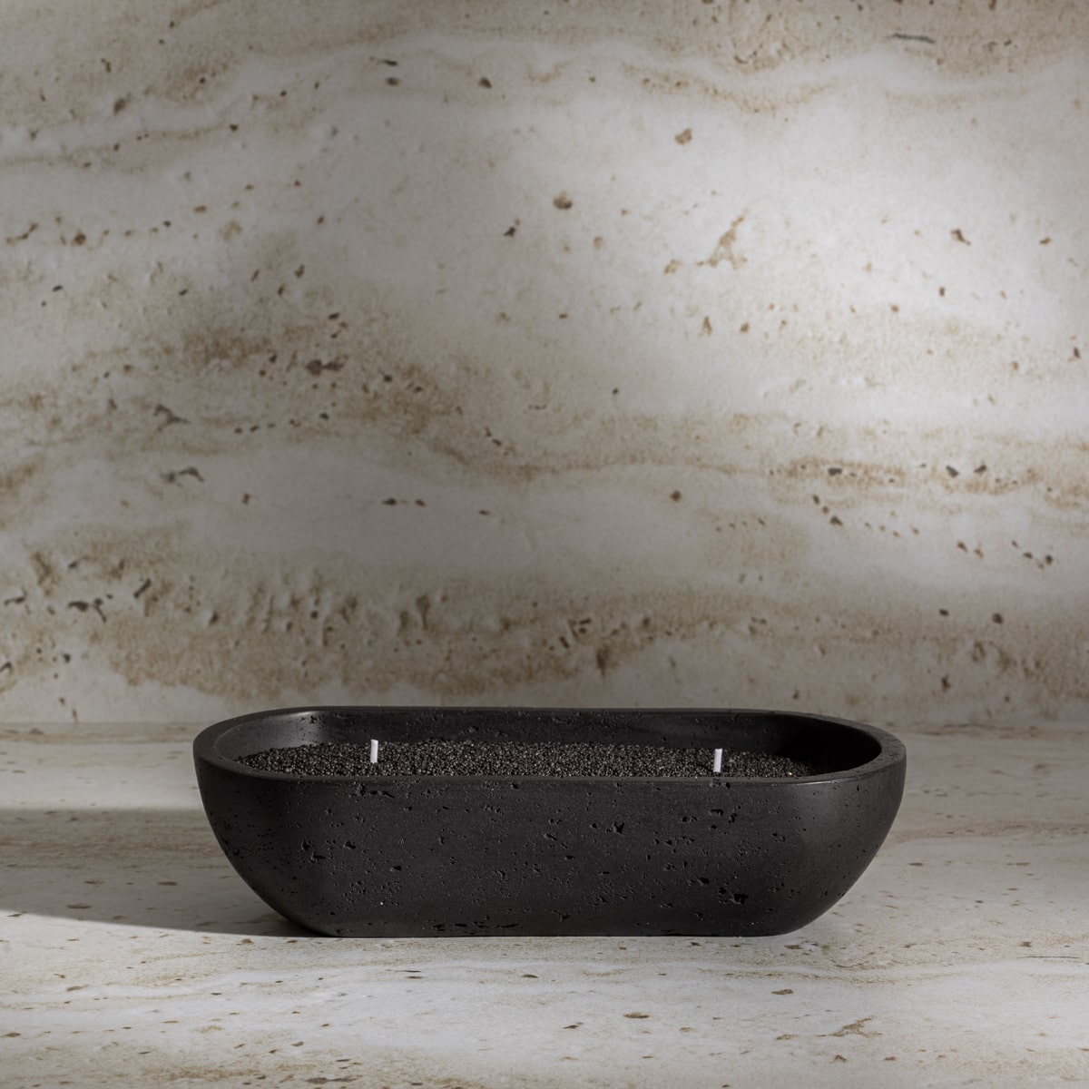 Black Oval Earthy Vessel with Wax Pearls