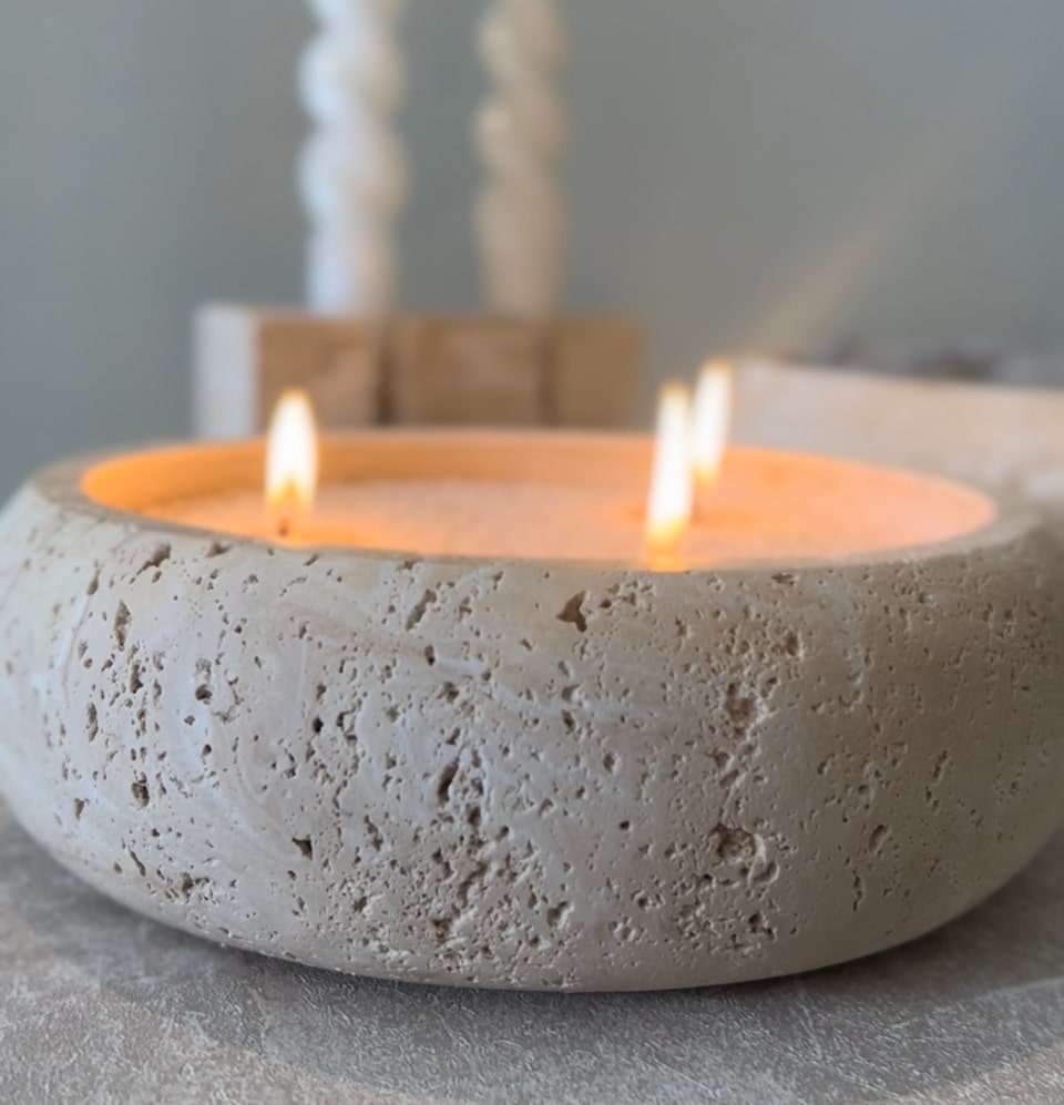 Stone Earthy Vessel with Wax Pearls