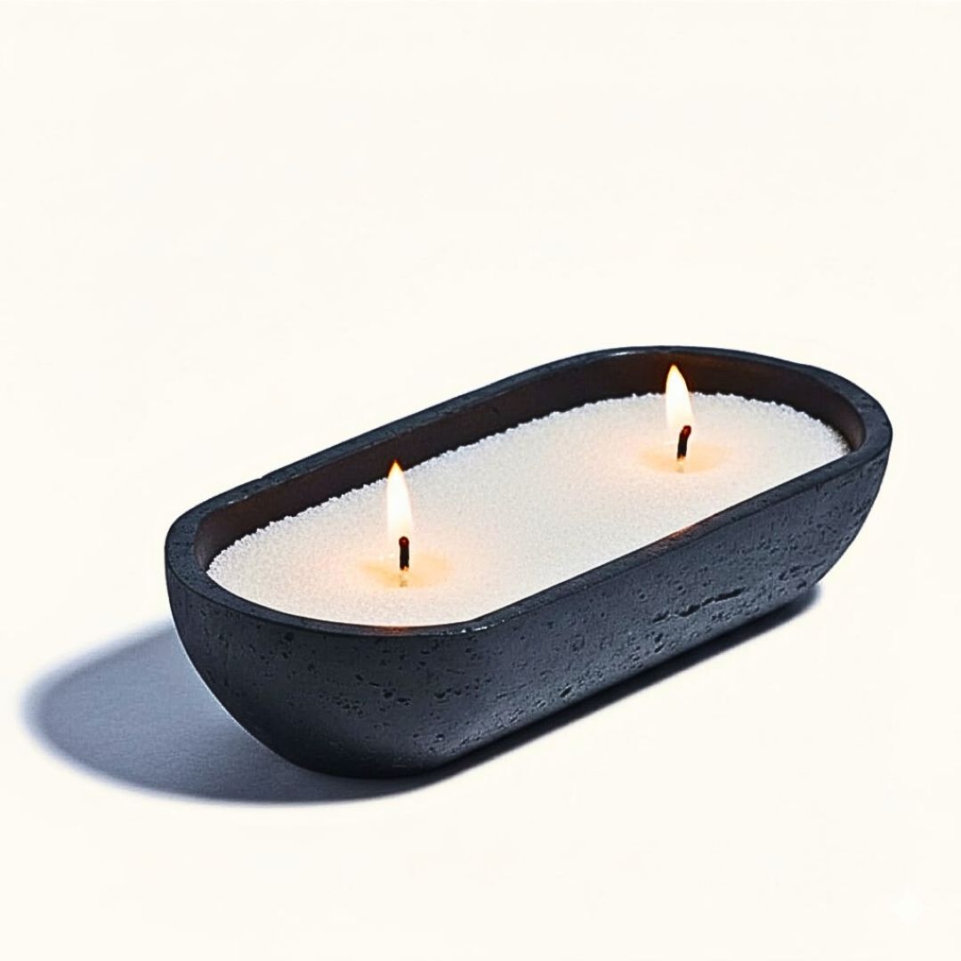 Black Oval Earthy Vessel with Wax Pearls