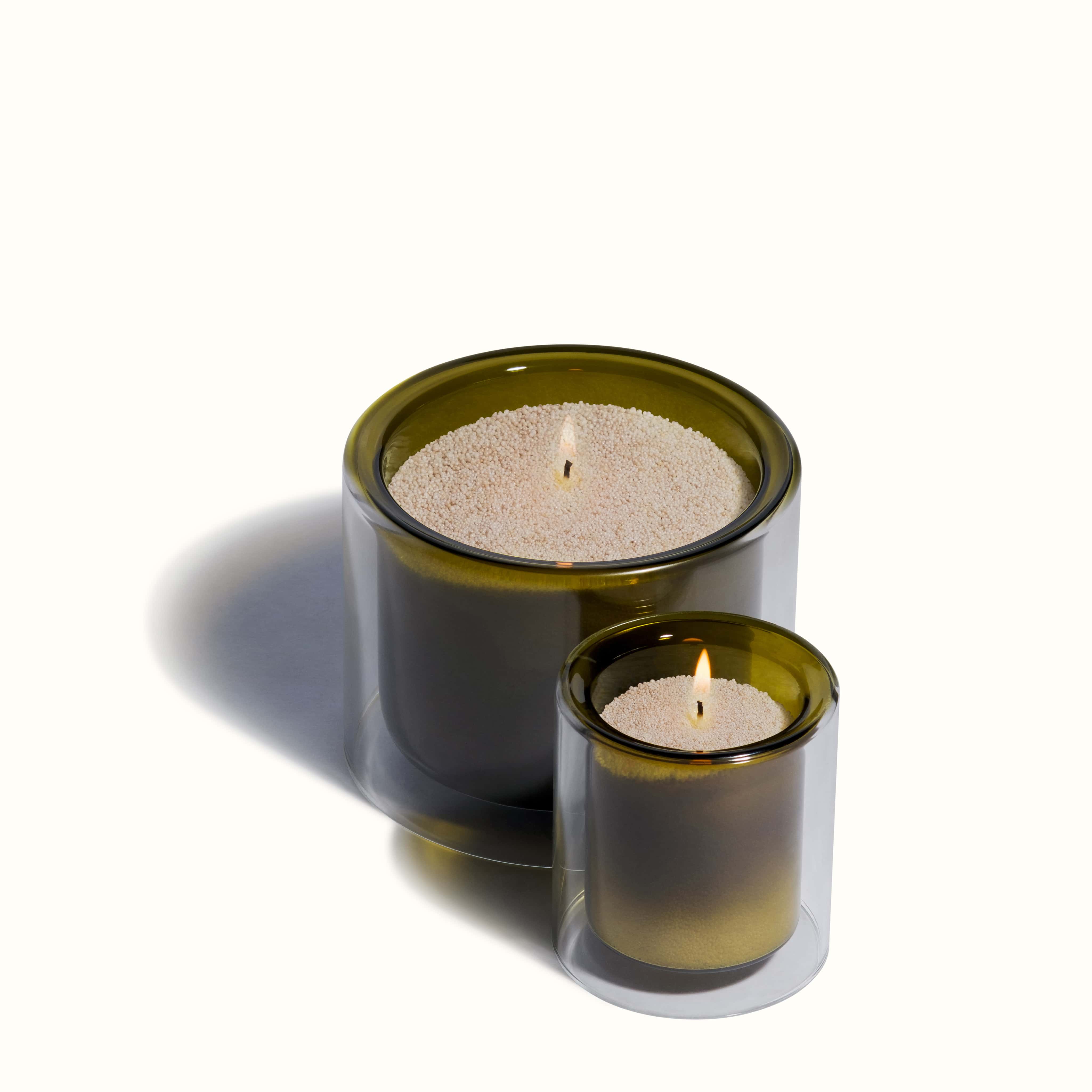 Olive Green Double Glass Vessels Set with Wax Pearls
