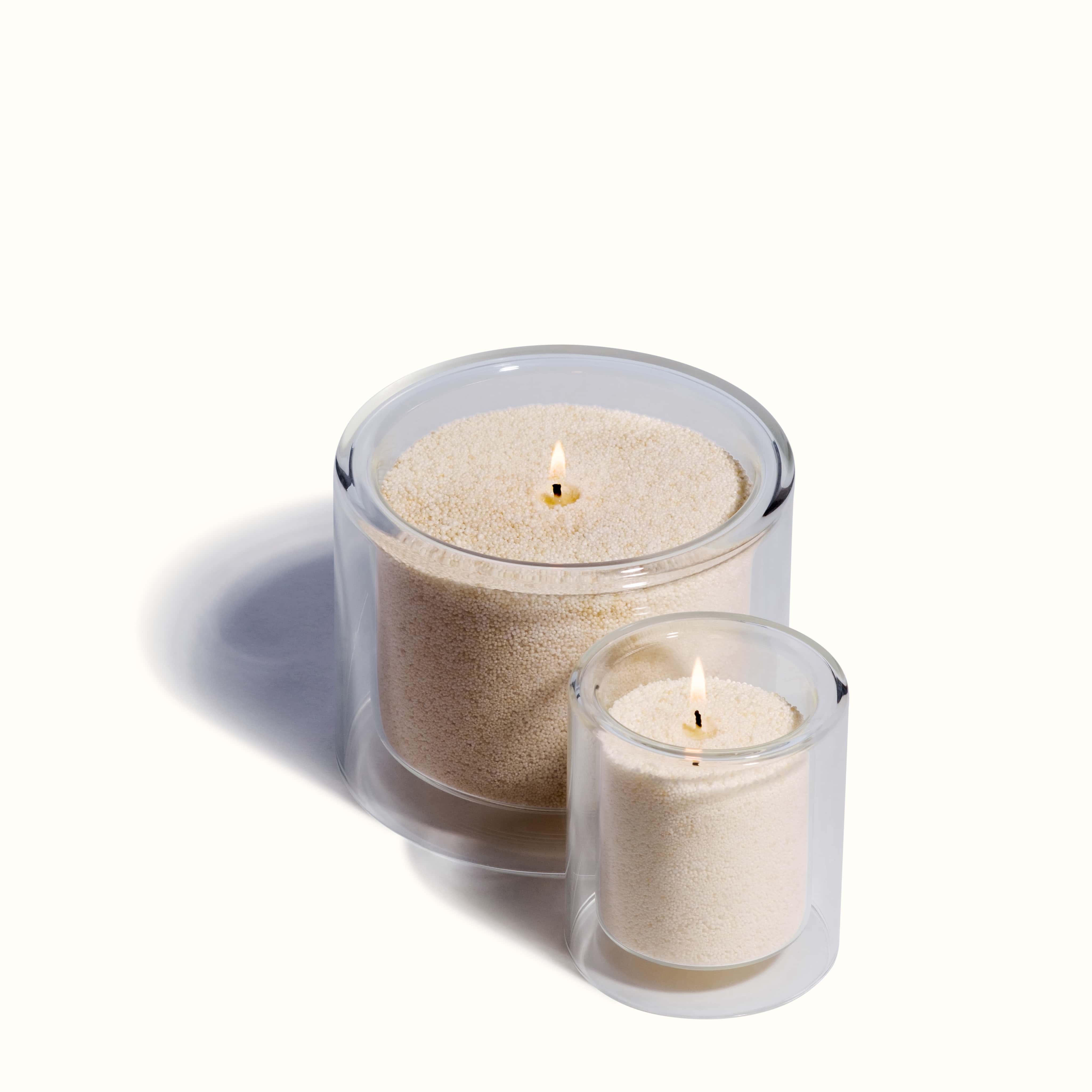 Clear Double Glass Vessels Set with Wax Pearls
