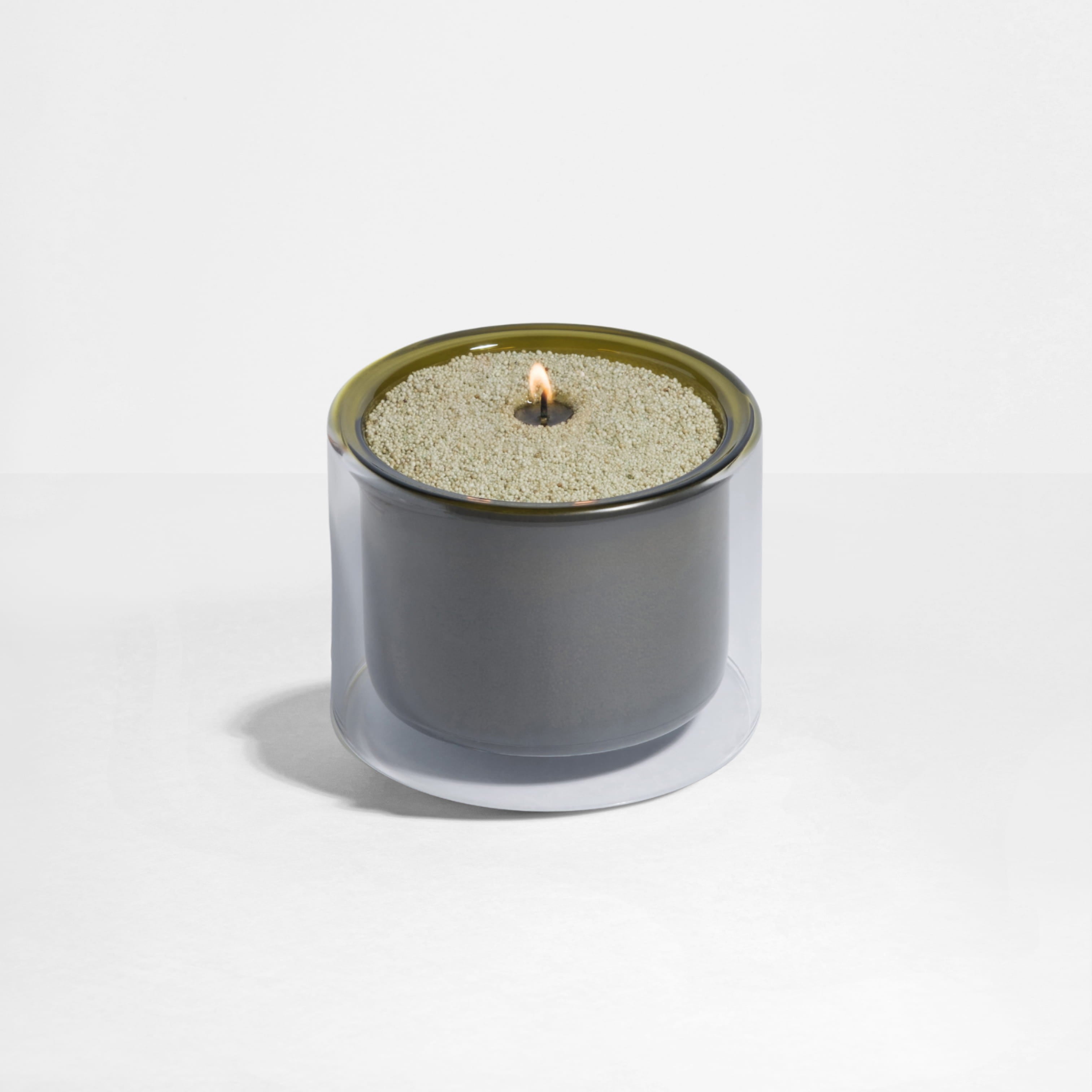 Olive Green Medium Double Glass Vessel with Wax Pearls