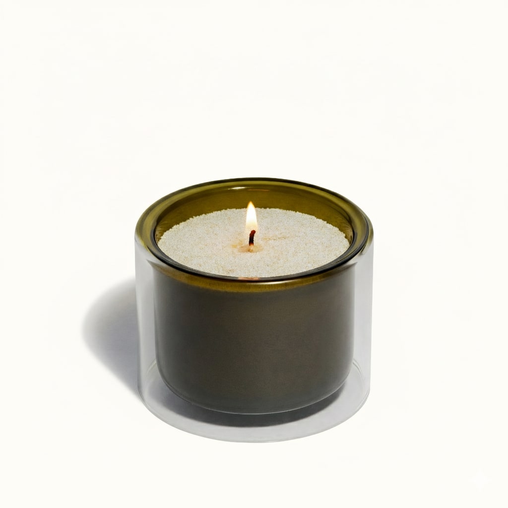 Olive Green Medium Double Glass Vessel with Wax Pearls