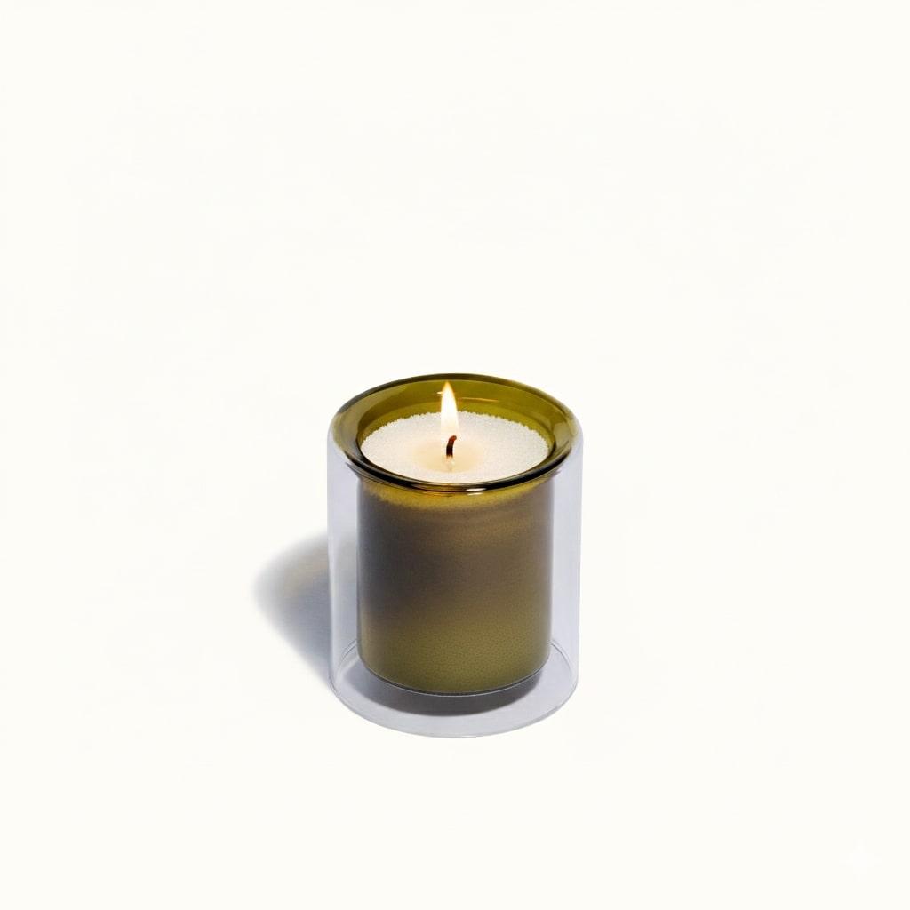 Olive Green Small Double Glass Vessel with Wax Pearls