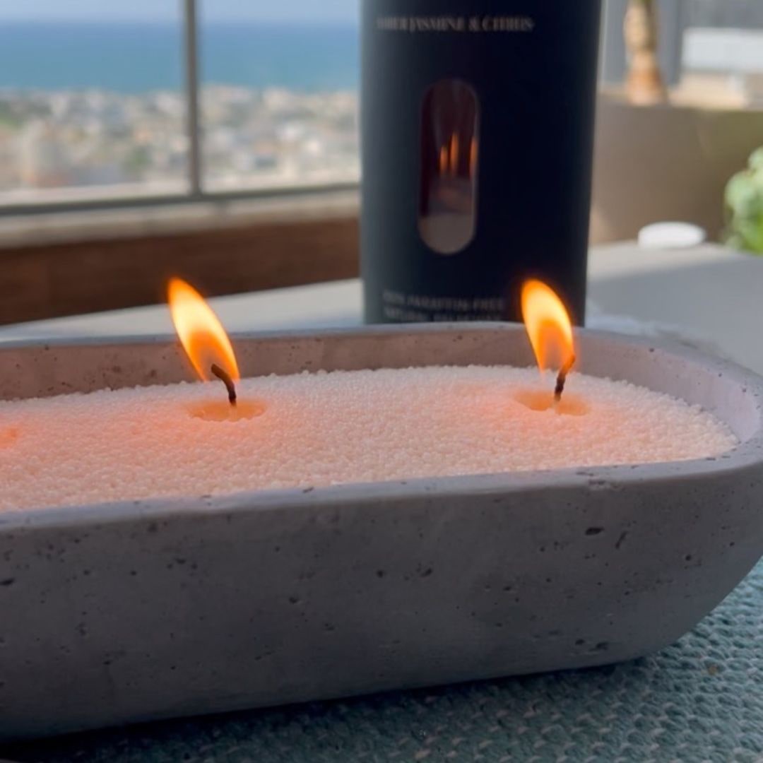 Gray Oval Earthy Vessel with Wax Pearls