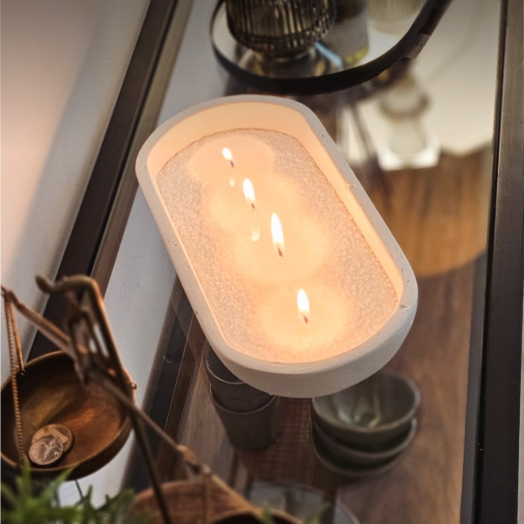 White Oval Earthy Vessel with Wax Pearls