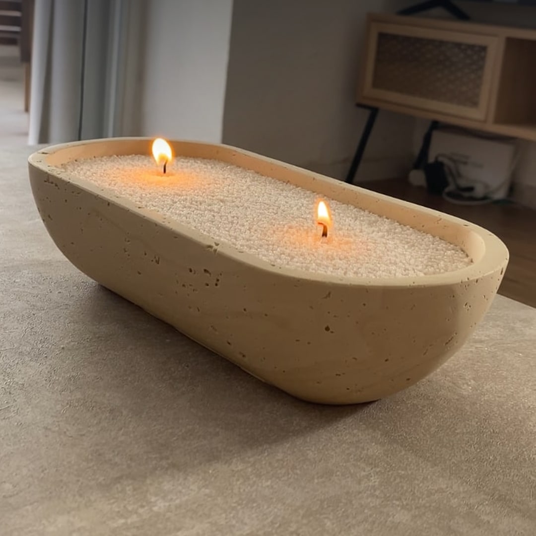 Stone Oval Earthy Vessel with Wax Pearls