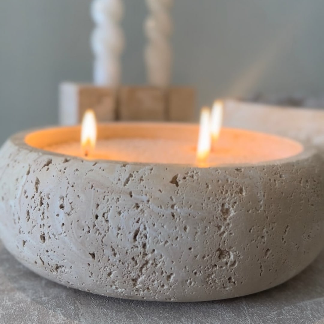 Stone Earthy Vessel with Wax Pearls