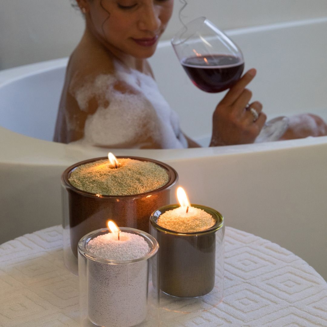 Clear Small Double Glass Vessel with Wax Pearls